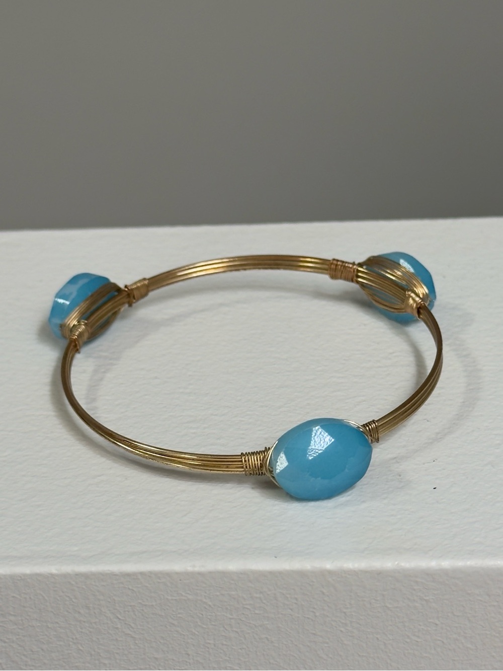 Bourbon & Bowties Turquoise Blue Stone Gold Wrapped Bangle Bracelet